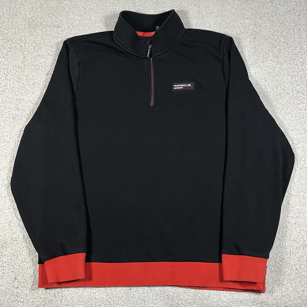Porsche Jacket Men XL Black Red 1/4 Zip Pullover Motorsport Official Racing Team